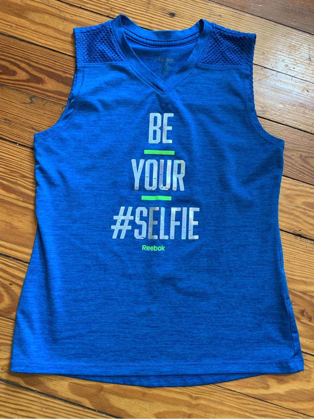 Reebok Bright Blue Girls' Sleeveless Graphic Tank with Neon Green Accent